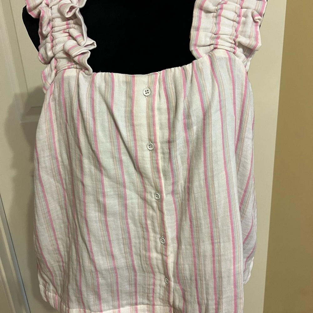 Striped Pink and White Button-Up Top